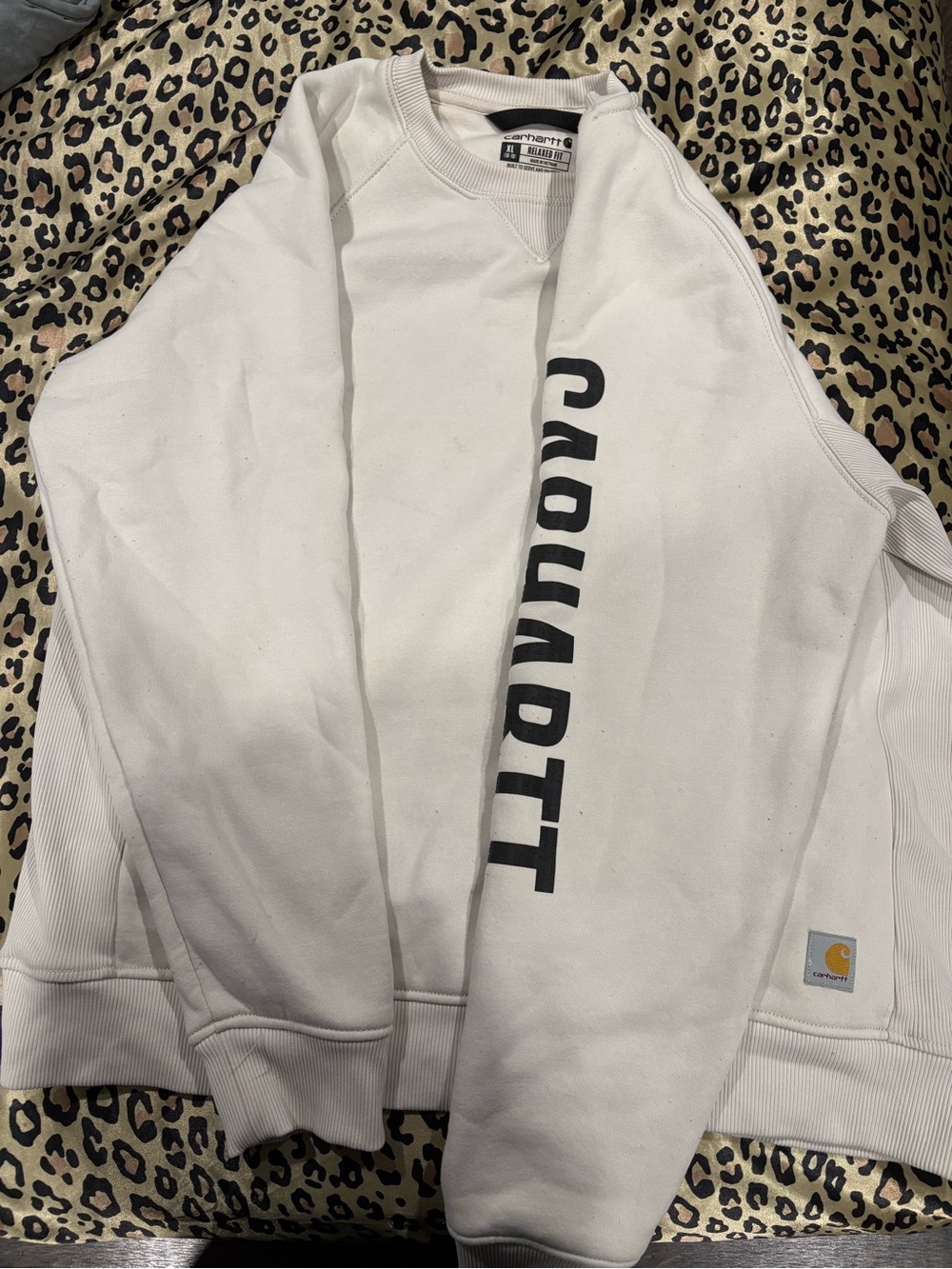 Carhartt Men’s Off-White Vertical Logo Crewneck Sweatshirt